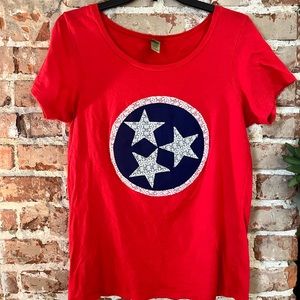 Tennessee 3 star  flag handmade T-Shirt Red Large
